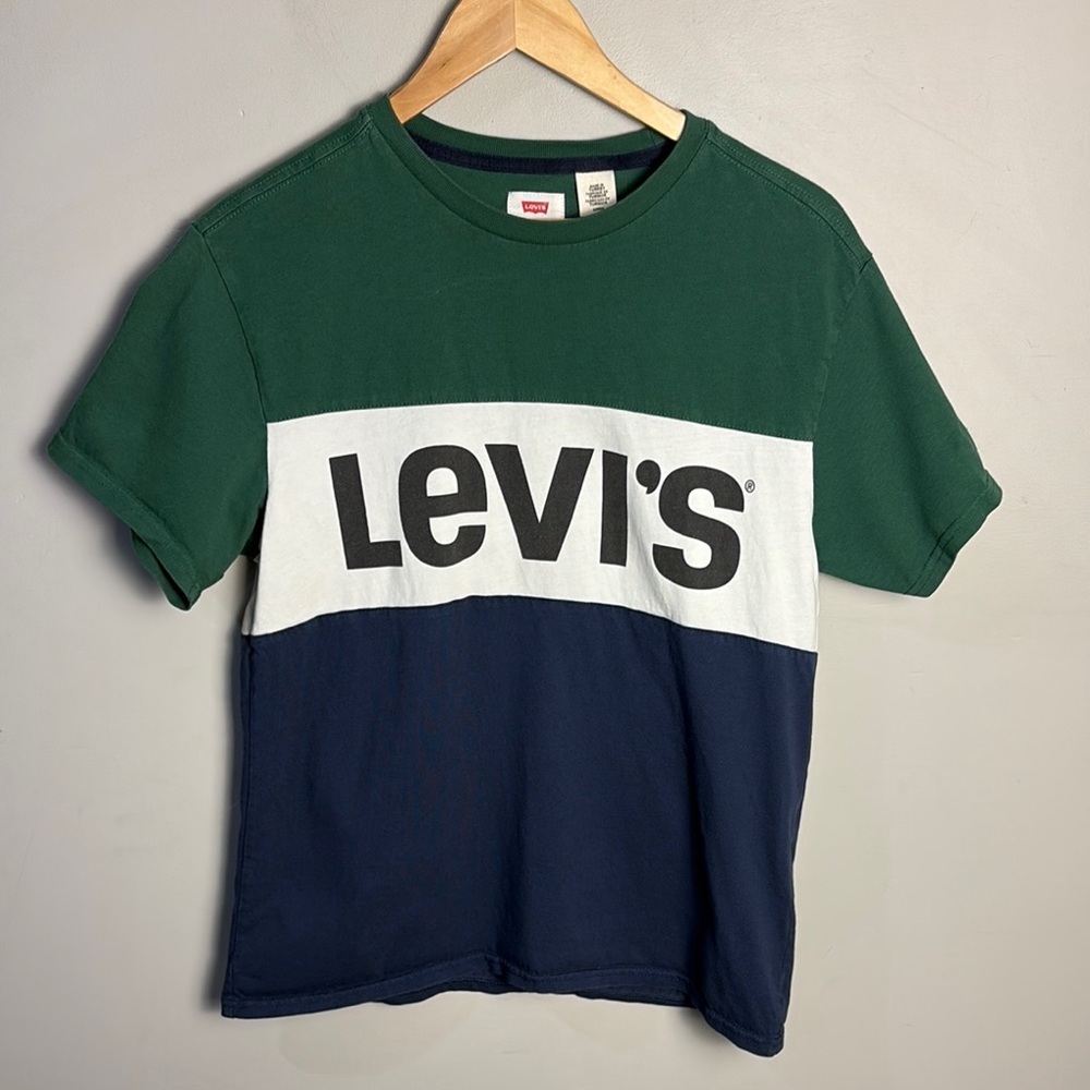 Levi's Vintage Style Green and Navy Colourblock T-Shirt Tee Women's Size S